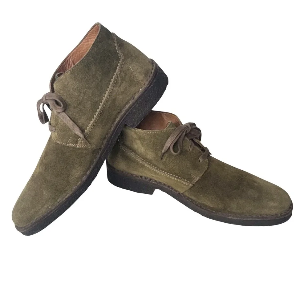 John Varvatos Chukka Boots Suede Green Lace Up Handmade ITALY Mens 10.5 RARE